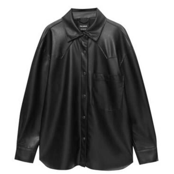 Pull&Bear Vegan Leather Shirt Jacket - Picture 1 of 4